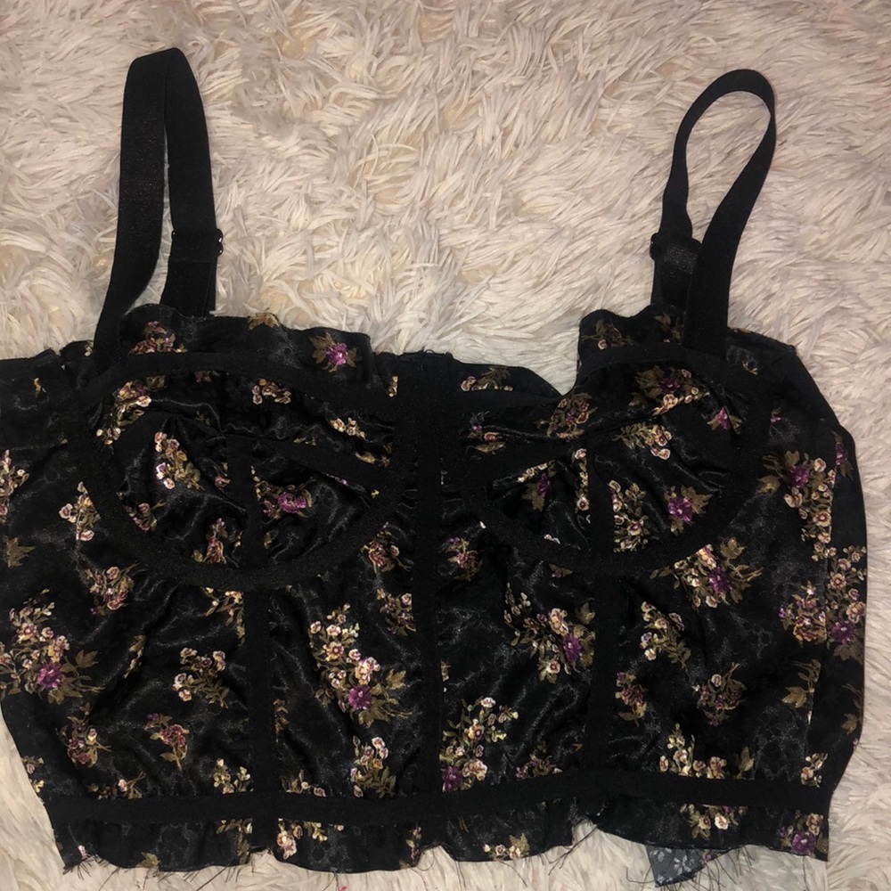 Black satin floral Corset top